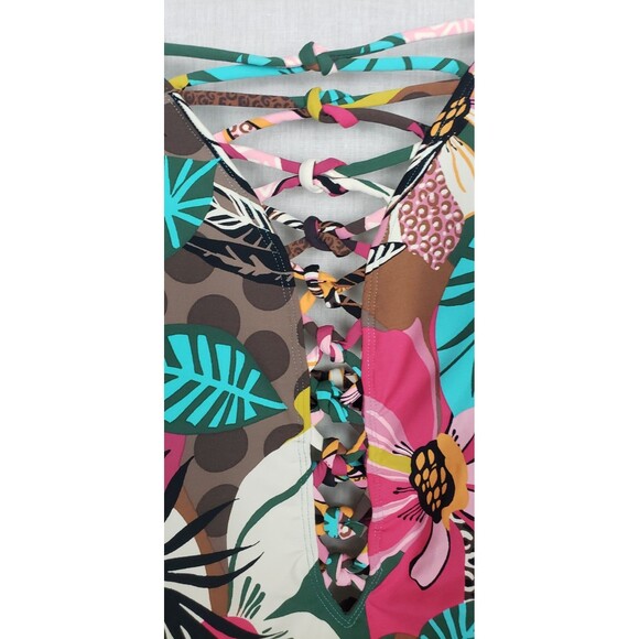 Blue Rod Beattie Swimsuit 12 Tropical Floral Colorful Knotted Front Beach Resort - Picture 3 of 6